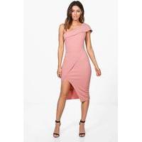 One Shoulder Wrap Skirt Midi Dress - rose