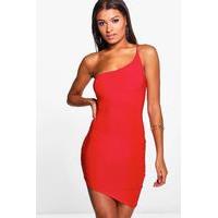 One Shoulder Asymetric Bodycon Dress - red