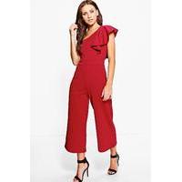 One Shoulder Frill Jumpsuit - wine