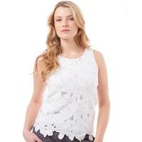 Onfire Womens Floral Lace Sleeveless Top White