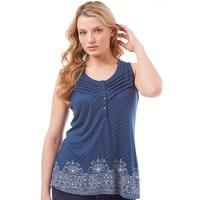 Onfire Womens Border Print Sleeveless Jersey Top Indigo