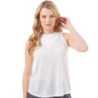 Onfire Womens Lace Trim Sleeveless Slub Top White