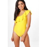 One Shoulder Frill Swimsuit - yellow