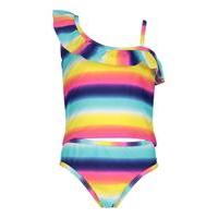 One Shoulder Frill Tankini Set - multi