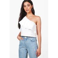 one shoulder ruffle top white