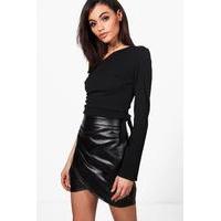 one shoulder tie waist crop black