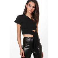 one shoulder tie front crop black