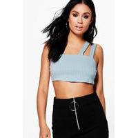 One Shoulder Rib Knit Crop - blue