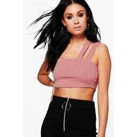 one shoulder rib knit crop rose