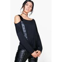 One Shoulder D Ring Tie Top - black