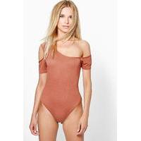 One Shoulder Cut Out Bodysuit - rust