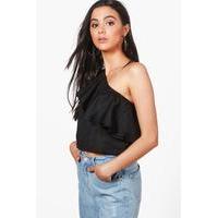 one shoulder ruffle top black