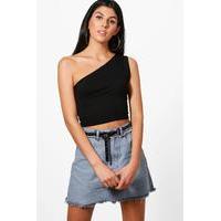 One Shoulder Crop Top - black