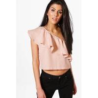 one shoulder ruffle top blush