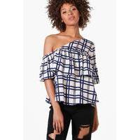 One Shoulder Frill Check Crop Top - multi