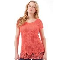 onfire womens short sleeved crochet knit top coral