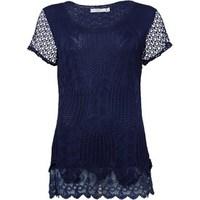 onfire womens short sleeved crochet knit top navy