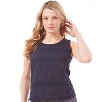 Onfire Womens Lace Trim Sleeveless Top Navy