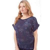 Onfire Womens Floral Print Top Navy