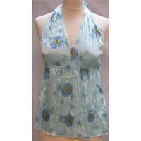 One London green halter neck top with blue and green flowers size 1 chest 26