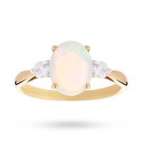 Opal and Diamond Set Ring in 9 Carat Yellow Gold - Ring Size K