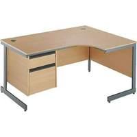 Opus Ergonomic Desk - Cantilever with Drawers Right Handed 3 Drawers Beech