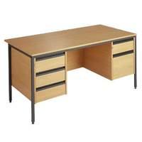 Opus Rectangular Desk - H Leg Style with Drawer Units W 1786mm x D 746mm x H 725mm 2 x 3 Drawers Oak