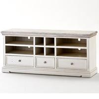 opal wooden tv cabinet in white pine with drawers and shelves