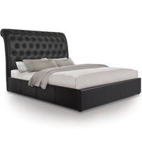 Opulent Extra Tall Scroll Luxury Leather Ottoman Bed - Double - Black