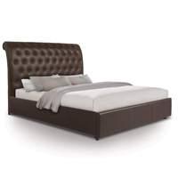 Opulent Extra Tall Scroll Luxury Leather Front Drawer Bed - Kingsize - Brown