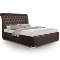 Opulent Extra Tall Scroll Luxury Leather Extra Storage Ottoman Bed - Double - Brown