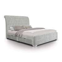 Opulent Extra Tall Scroll Luxury Fabric 4 Drawer Bed - Double - Light Grey