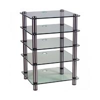 optimum prelude stainless steelclear glass 5 shelf modular hi fi rack