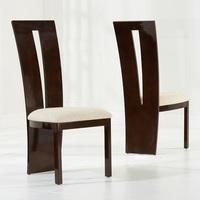 ophelia dining chair in brown gloss and cream fabric in a pair