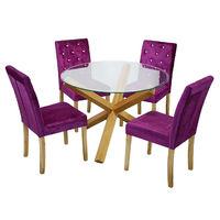 Oporto Dining Table with 4 Paris Dining Chairs Velvet Purple