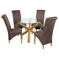 Oporto Dining Set with 4 Treviso Chairs Brown