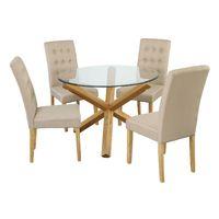 Oporto Dining Set with 4 Roma Chairs Beige