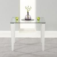 Opalia Dining Table Square In Clear Glass With White PU Legs