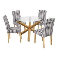 Oporto Round Glass Dining Table with 4 Lorenzo Dining Chairs