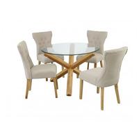 Optro Solid Oak Glass Top Dining Table With 4 Dining Chairs