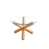 Optro Solid Oak Finish Clear Glass Top Coffee Table