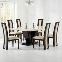 Ophelia Marble Dining Table In Cream With 6 Allie Chairs