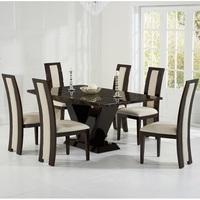 ophelia marble dining table in brown with 6 allie cream chairs