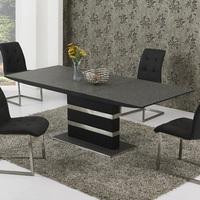 Optra Glass Large Extending Dining Table In Black Stone Finish
