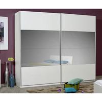 optimus white 2 door sliding wardrobe with grey glass in middle