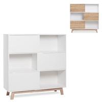 Optra Bookcase In Reversible White And Oak With 3 Sliding Doors