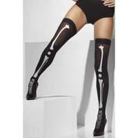 Opaque Hold-Ups Black with Skeleton Print
