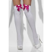 Opaque Hold-Ups White with Fuchsia Bows
