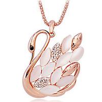 Opal Swan Rhinestone Valentine Birthday Gift Long Pendant Sweater Chain Necklace Women Office Lady Jewelry
