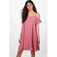 open soulder woven swing dress rose